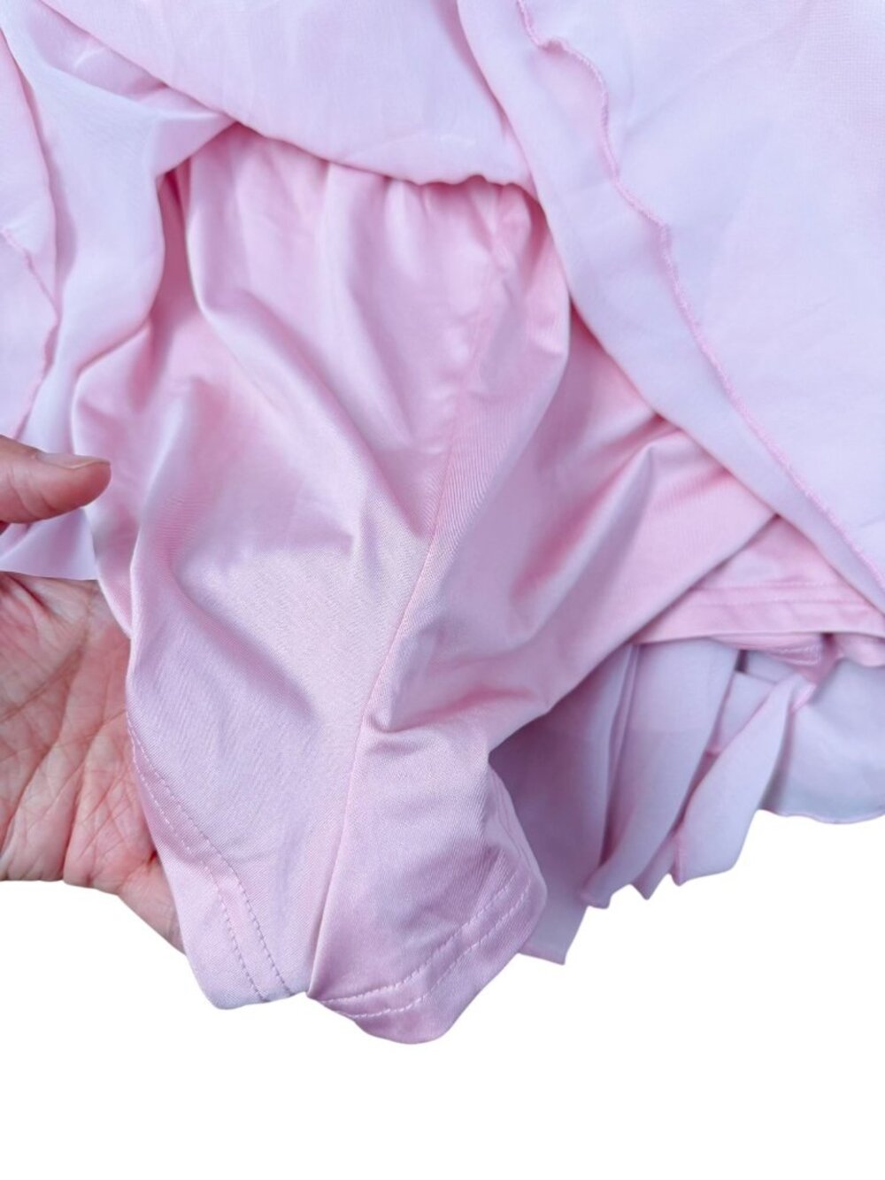 Pink Off Shoulder Chiffon Ruffle Romper Layered Mini Dress M - Picture 7 of 8